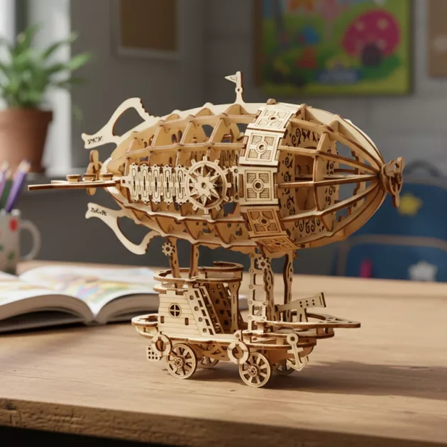 3d wooden puzzle, airship building blocks