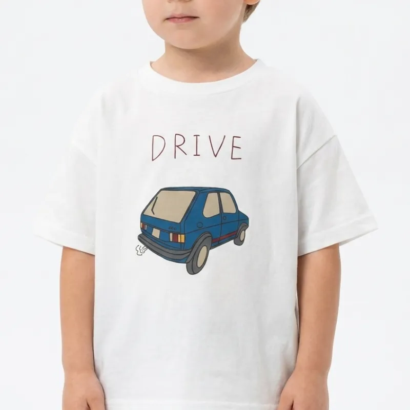 Afslappet sommer-T-shirt i bomuld med bil til børn